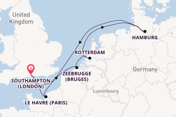 British Isles from Southampton (London), England, United Kingdom with the Queen Anne