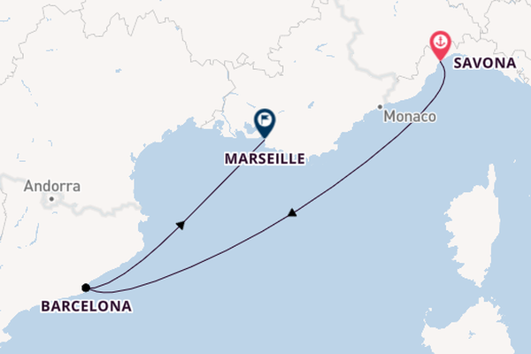Westelijke Middellandse Zee vanaf Savona, Italië met de Costa Fascinosa