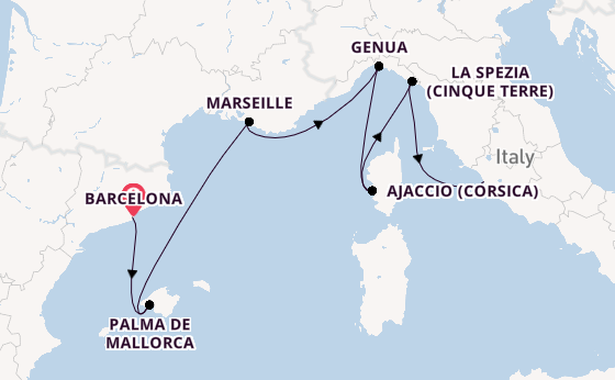 Westelijke Middellandse Zee vanaf Barcelona, Spanje met de Sun Princess