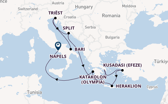 Middellandse Zee vanaf Bari, Italië met de MSC Seaview