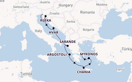 Oostelijke Middellandse Zee vanaf Triëst, Italië met de Sonata (Oceania)