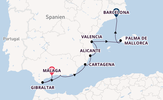 Westliches Mittelmeer ab Málaga, Spanien auf der Azamara Journey