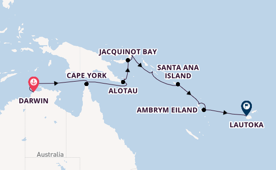 Zuidelijke Stille Oceaan vanaf Darwin, Australië met de Silver Cloud