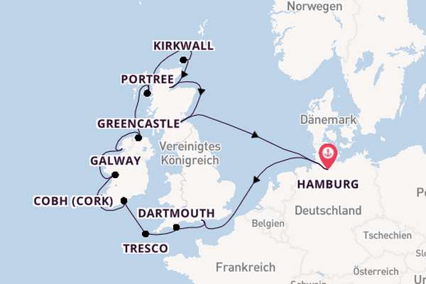 Britische Inseln ab Hamburg, Deutschland auf der EUROPA