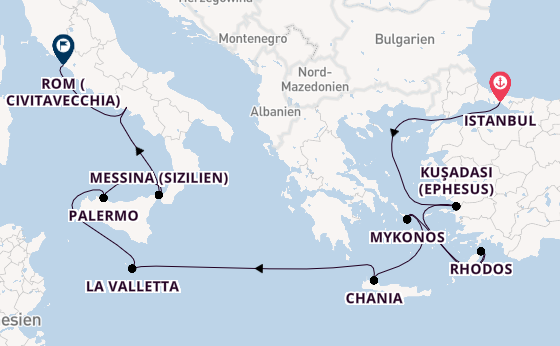 Mittelmeer ab Istanbul, Türkei auf der Enchanted Princess