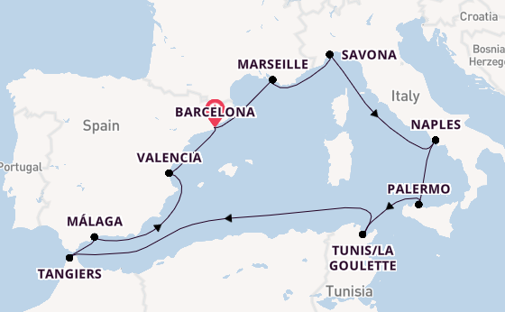 Western Mediterranean from Barcelona, Spain with the Costa Pacifica