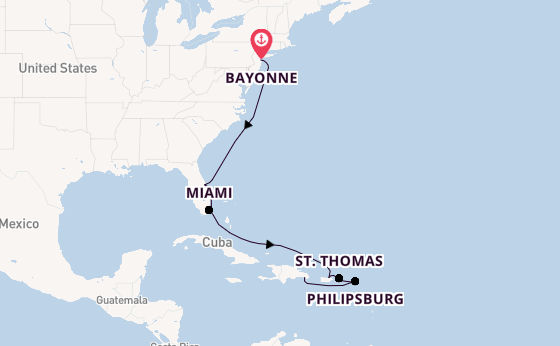 Oostelijke Caraïben vanaf Bayonne, New Jersey, Verenigde Staten met de Mein Schiff 1