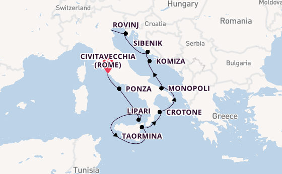 Middellandse Zee vanaf Civitavecchia (Rome), Italië met de Royal Clipper