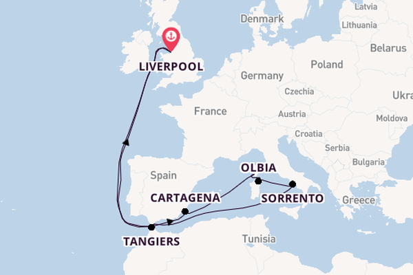 Western Mediterranean from Liverpool, England with the Bolette