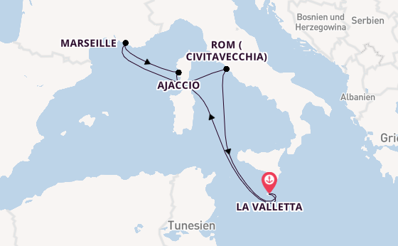 Westliches Mittelmeer ab La Valletta, Malta auf der Azura