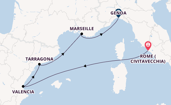 Western Mediterranean from Rome (Civitavecchia), Italy with the MSC Sinfonia