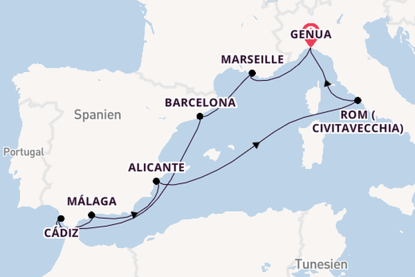 Westliches Mittelmeer ab Genua, Italien auf der MSC Magnifica