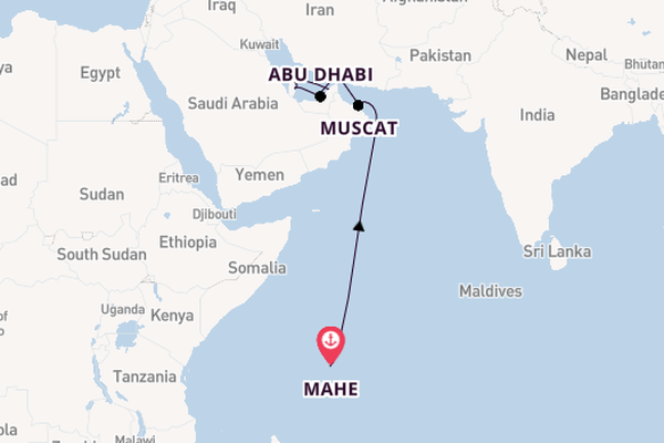 Middle East from Mahe, Seychelles with the Silver Shadow