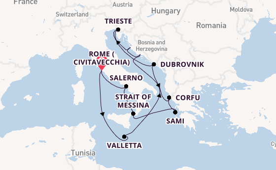 Mediterranean Sea from Rome (Civitavecchia), Italy with the Queen Elizabeth