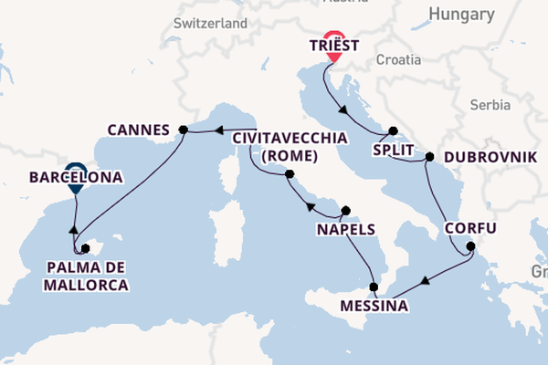 Middellandse Zee vanaf Triëst, Italië met de Norwegian Breakaway