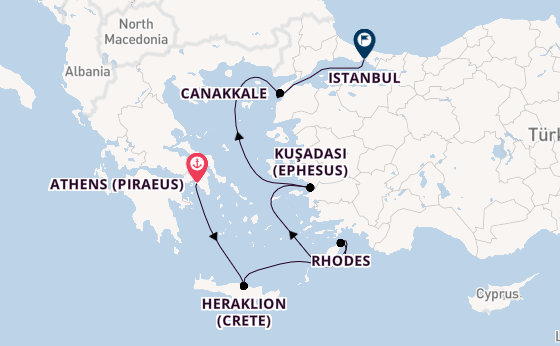 Eastern Mediterranean from Athens (Piraeus), Greece with the Viking Saturn