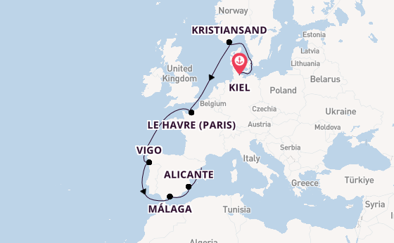 Western Mediterranean from Kiel, Germany with the Costa Diadema