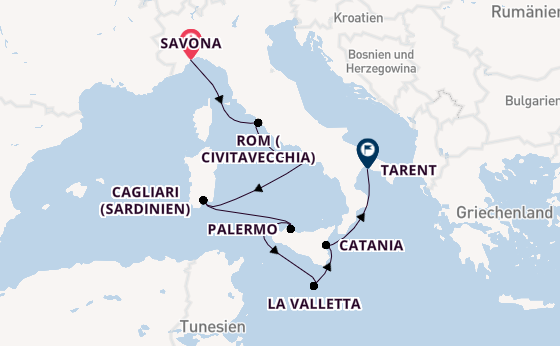Westliches Mittelmeer ab Savona, Italien auf der Costa Serena