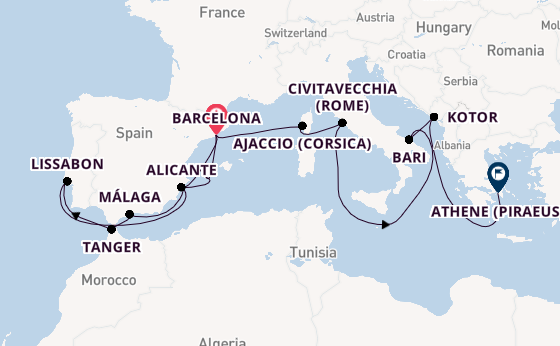 Middellandse Zee vanaf Barcelona, Spanje met de Oosterdam