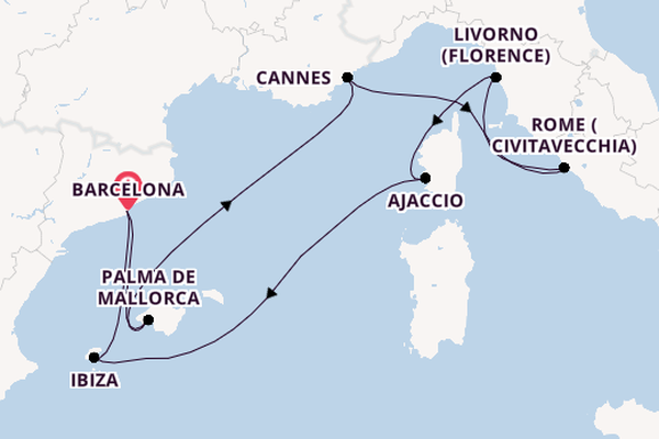 Western Mediterranean from Barcelona, Spain with the Scarlet Lady