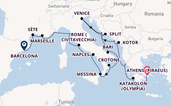 Mediterranean Sea from Athens (Piraeus), Greece with the Viking Saturn