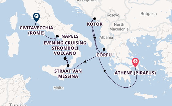 Middellandse Zee vanaf Athene (Piraeus), Griekenland met de Oosterdam