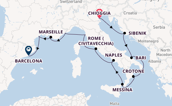 Western Mediterranean from Chioggia, Italy with the Viking Mars