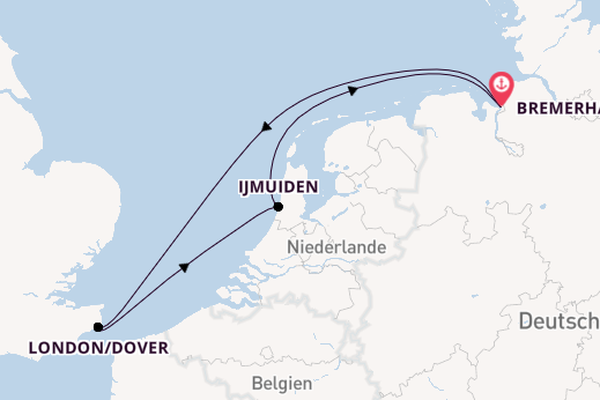 England ab Bremerhaven, Deutschland auf der Amadea