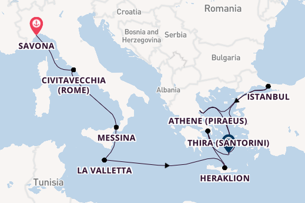 Middellandse Zee vanaf Savona, Italië met de Costa Fortuna