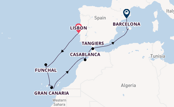 Western Mediterranean from Lisbon, Portugal with the Mariner of the Seas