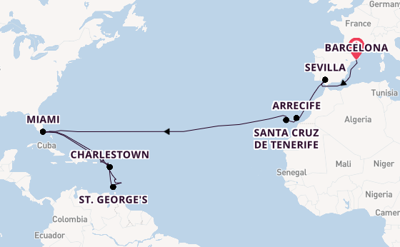 trans-Atlantisch vanaf Barcelona, Spanje met de Queen Elizabeth