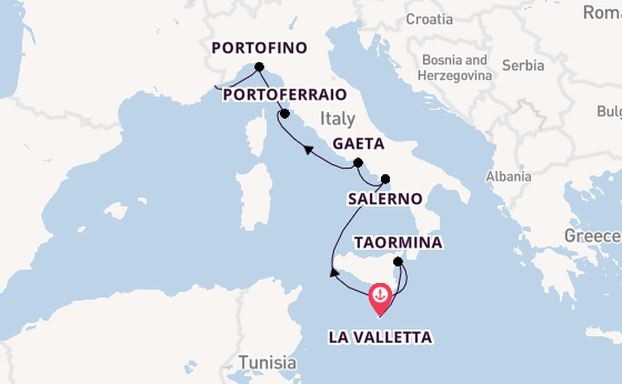 Westelijke Middellandse Zee vanaf La Valletta, Malta met de Silver Shadow