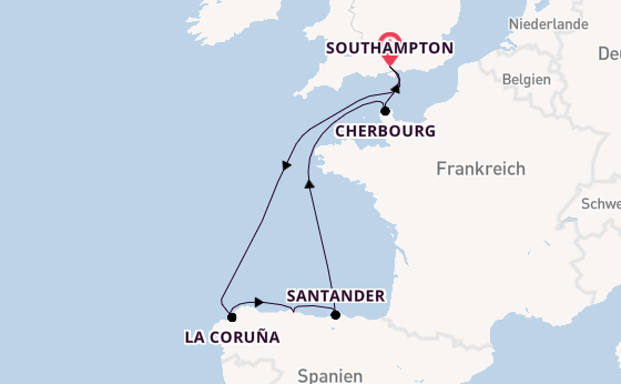 England ab Southampton, Großbritannien auf der Queen Elizabeth