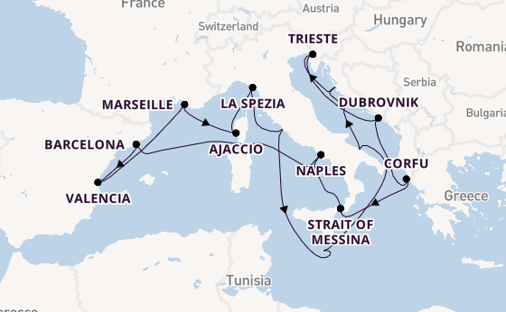 Western Mediterranean from Rome (Civitavecchia), Italy with the Queen Elizabeth