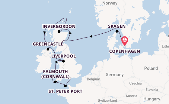 British Isles from Copenhagen, Denmark with the Silver Dawn