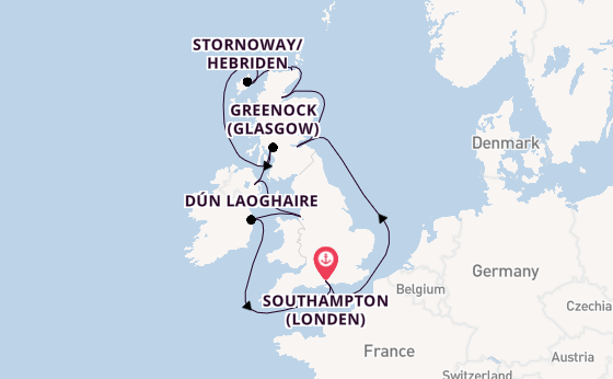 Verenigd Koninkrijk vanaf Southampton (Londen), Engeland met de Seven Seas Splendor