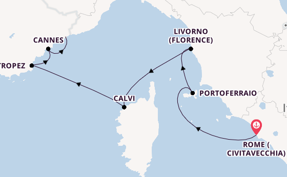 Western Mediterranean from Rome (Civitavecchia), Italy with the Ilma