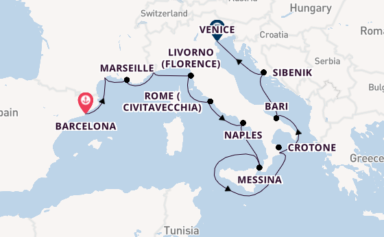 Western Mediterranean from Barcelona, Spain with the Viking Mars