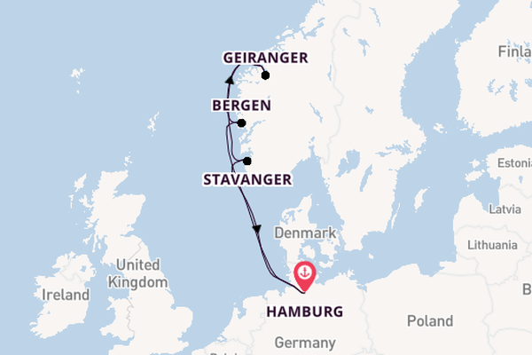 Noorwegen vanaf Hamburg, Duitsland met AIDAprima