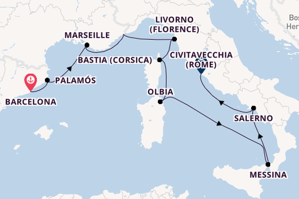 Westelijke Middellandse Zee vanaf Barcelona, Spanje met de Nautica