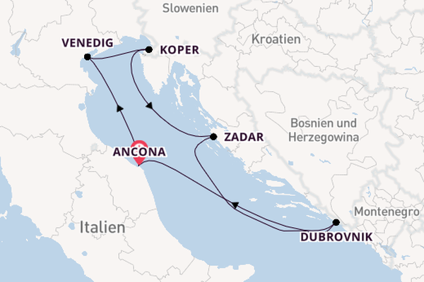 Mittelmeer ab Ancona, Italien auf der MSC Lirica