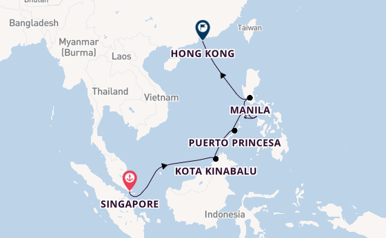 Southeast Asia from Singapore, Singapore with the Riviera