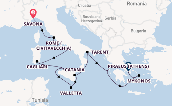 Mediterranean from Savona, Italy with the Costa Serena