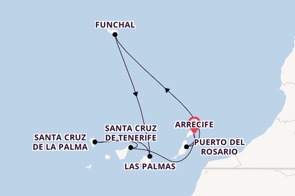 Canarische Eilanden vanaf Arrecife, Lanzarote, Spanje met de MSC Musica