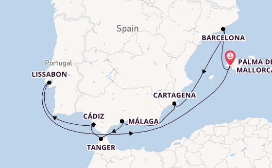 Westelijke Middellandse Zee vanaf Palma de Mallorca, Mallorca, Spanje met de Mein Schiff Flow