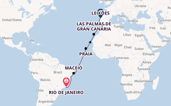 Transatlantic from Rio de Janeiro, Brazil with the Costa Diadema