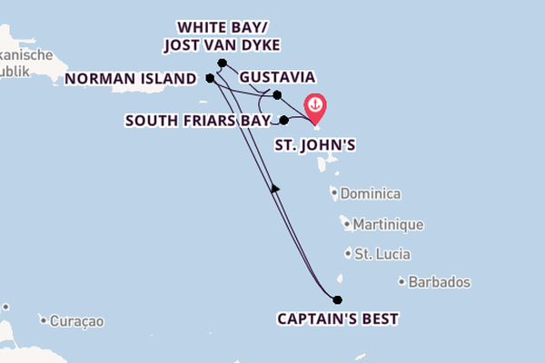 Karibik ab St. John's, Antigua und Barbuda auf der Star Clipper