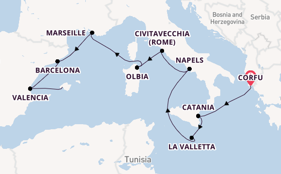 Westelijke Middellandse Zee vanaf Corfu, Griekenland met AIDAblu