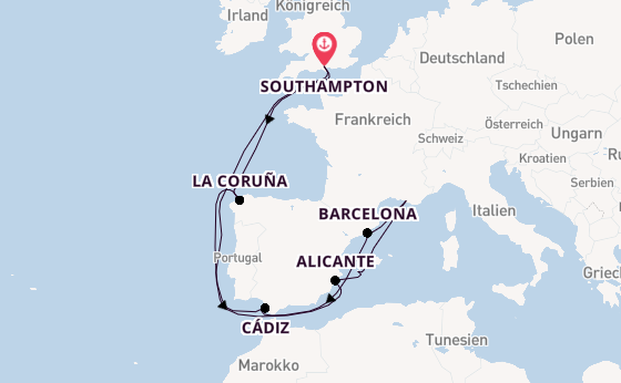 Westliches Mittelmeer ab Southampton, Großbritannien auf der Arvia