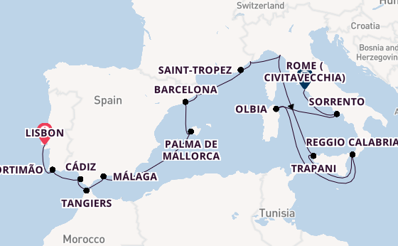 Western Mediterranean from Lisbon, Portugal with the Seven Seas Grandeur